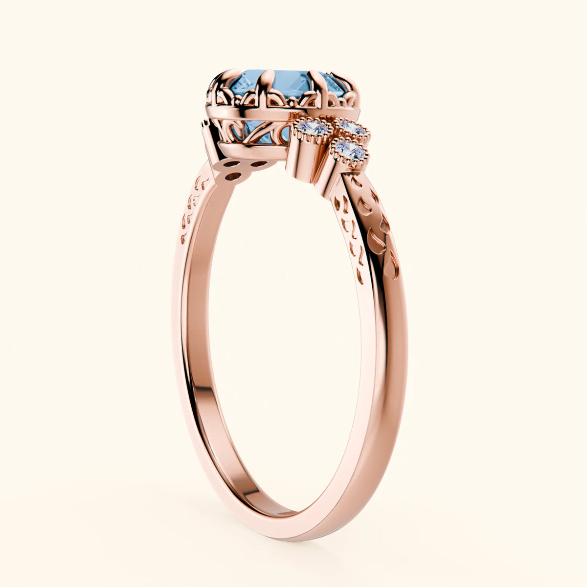 Engagement Ring Clarté - 0.85ct Swiss Blue Topaz with Natural Diamond Side Stones