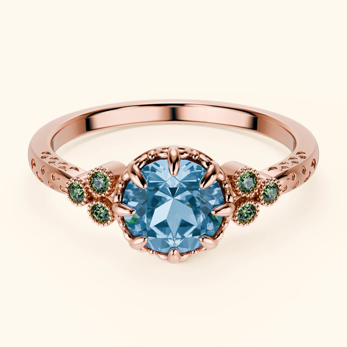 Engagement Ring Clarté - 0.85ct Swiss Blue Topaz with Lab Green Diamond Side Stones