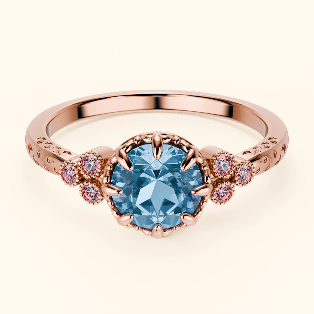 Engagement Ring Clarté - 0.85ct Swiss Blue Topaz with Lab Pink Diamond Side Stones