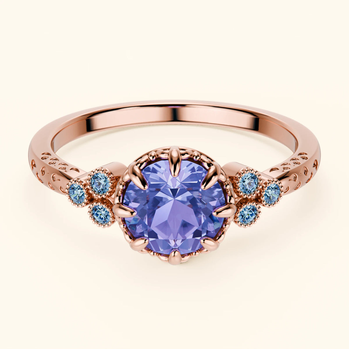 Engagement Ring Clarté - 0.80ct Tanzanite with Lab Blue Diamond Side Stones