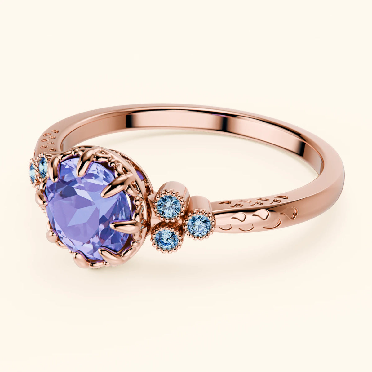 Engagement Ring Clarté - 0.80ct Tanzanite with Lab Blue Diamond Side Stones