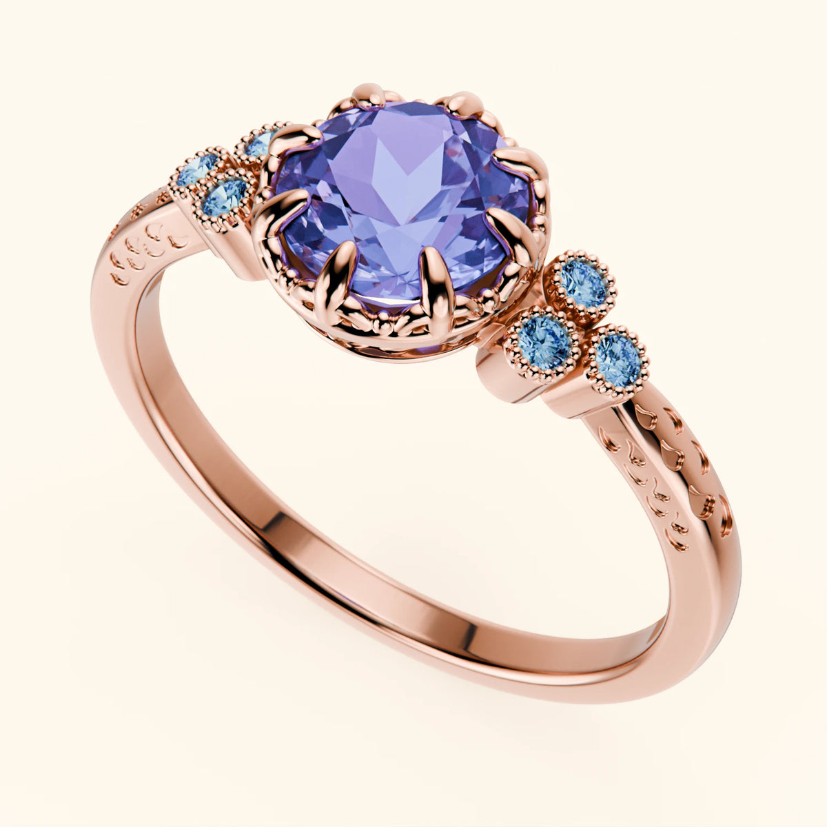 Engagement Ring Clarté - 0.80ct Tanzanite with Lab Blue Diamond Side Stones