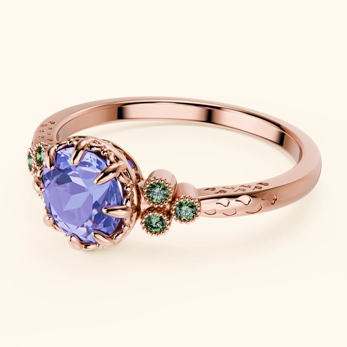 Engagement Ring Clarté - 0.80ct Tanzanite with Lab Green Diamond Side Stones