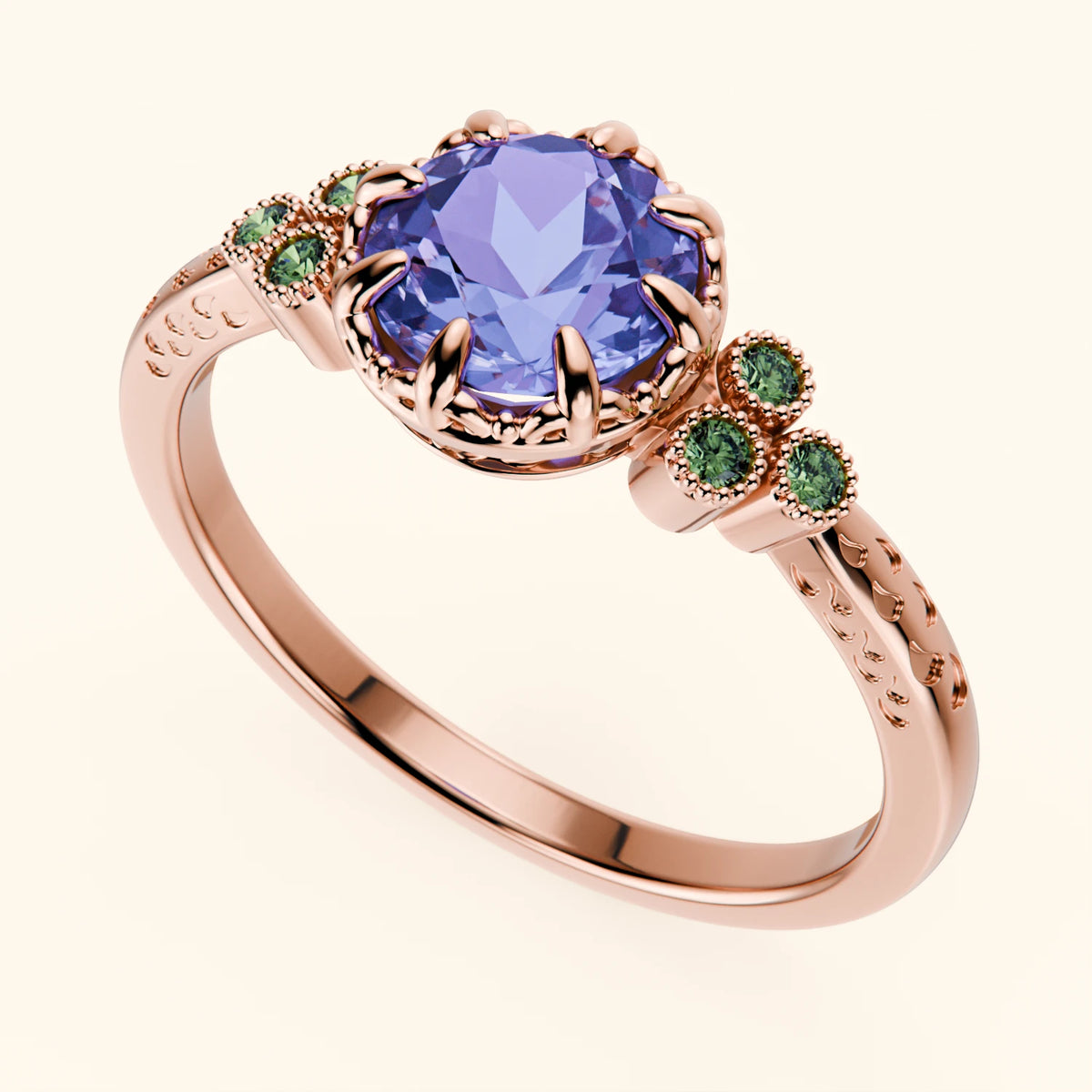 Engagement Ring Clarté - 0.80ct Tanzanite with Lab Green Diamond Side Stones