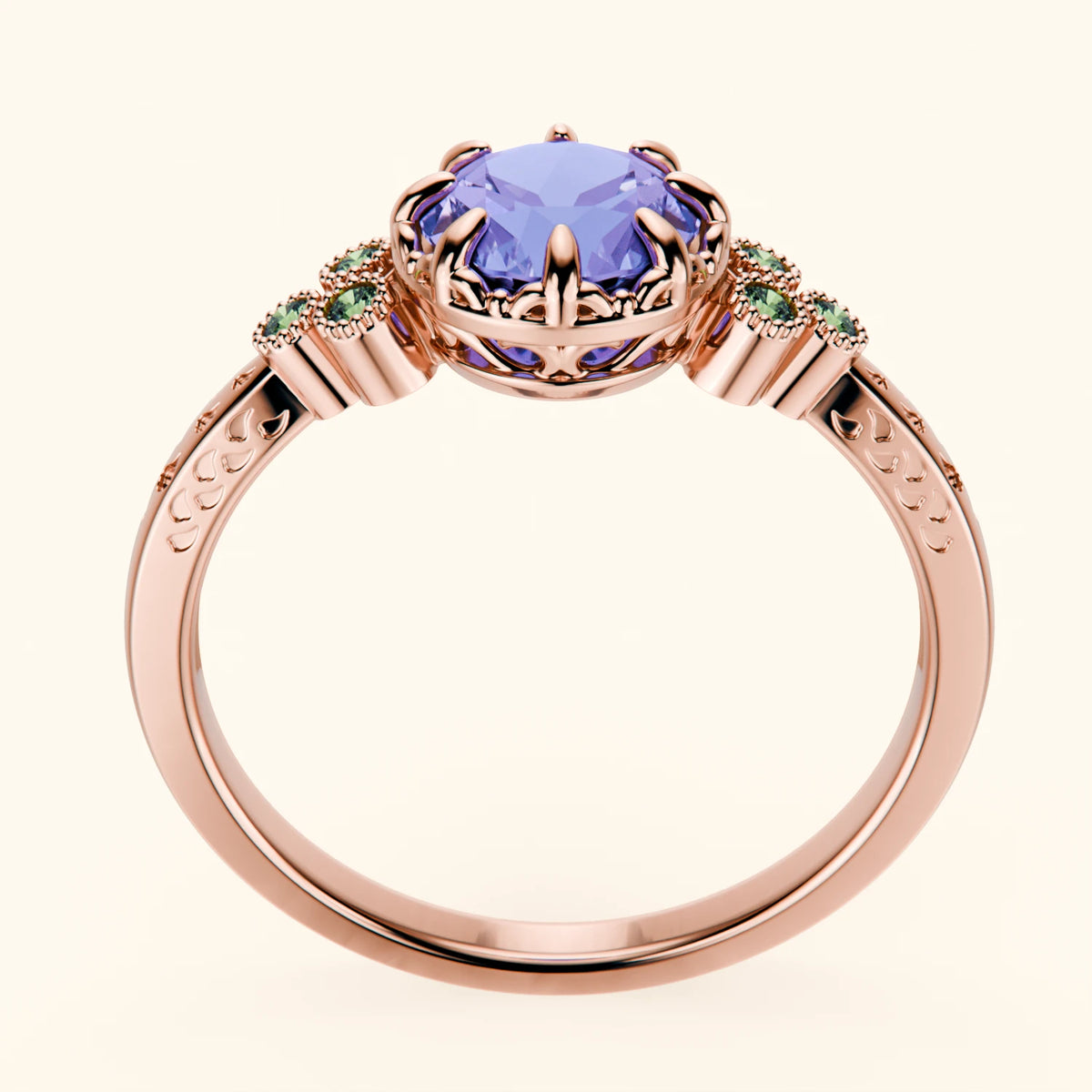 Engagement Ring Clarté - 0.80ct Tanzanite with Lab Green Diamond Side Stones