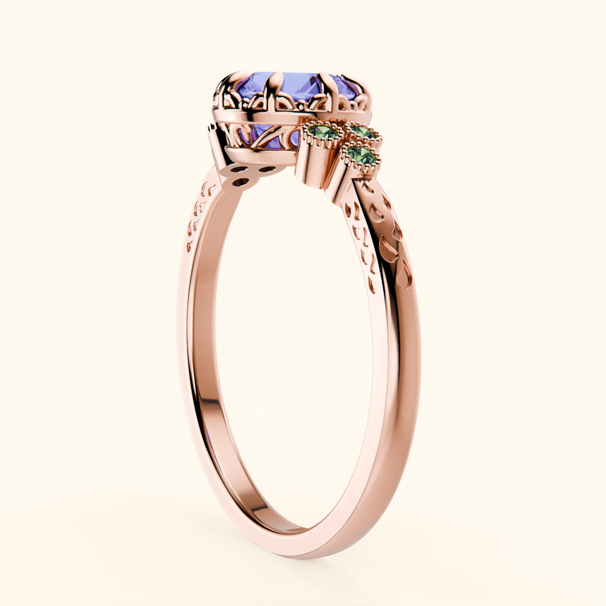 Engagement Ring Clarté - 0.80ct Tanzanite with Lab Green Diamond Side Stones