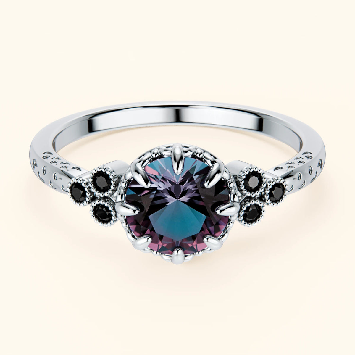 Engagement Ring Clarté - 0.90ct Lab Alexandrite with Black Diamond Side Stones