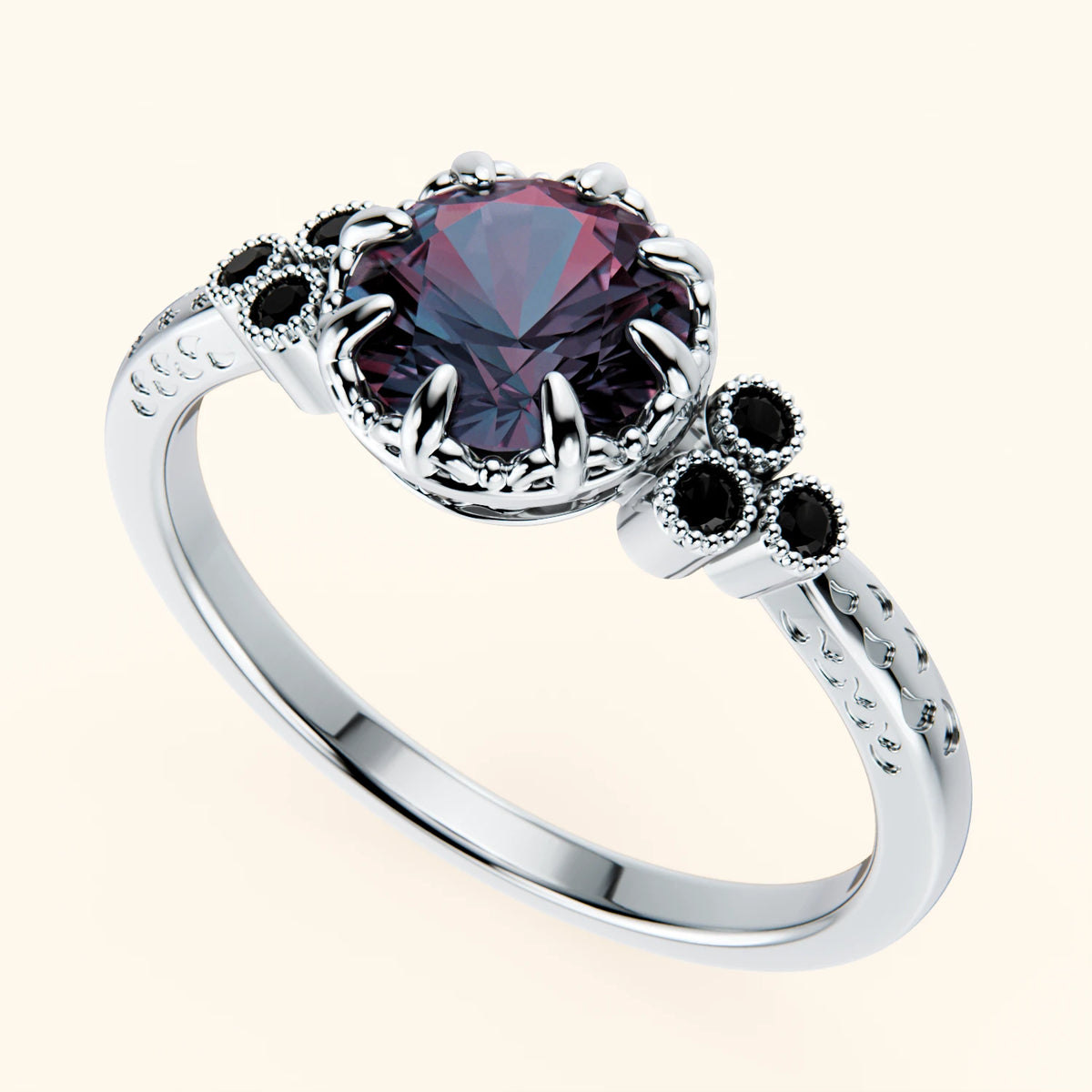 Engagement Ring Clarté - 0.90ct Lab Alexandrite with Black Diamond Side Stones