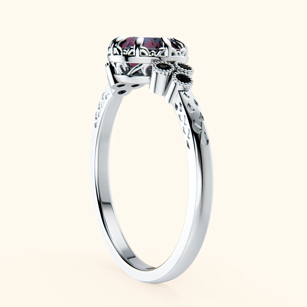 Engagement Ring Clarté - 0.90ct Lab Alexandrite with Black Diamond Side Stones