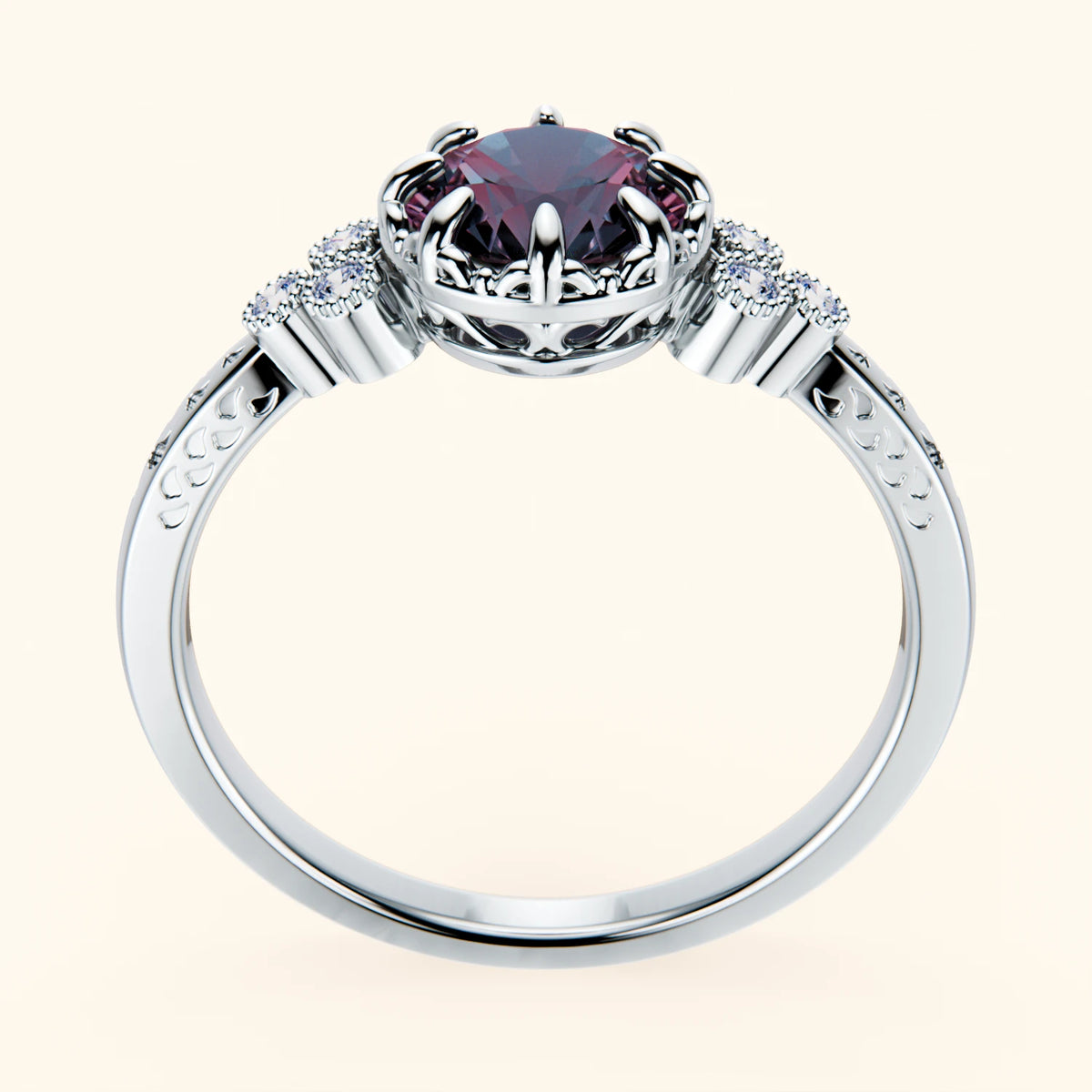 Pierścionek zaręczynowy Clarté – Aleksandryt laboratoryjny 0,90 ct, kamienie boczne: diament naturalny