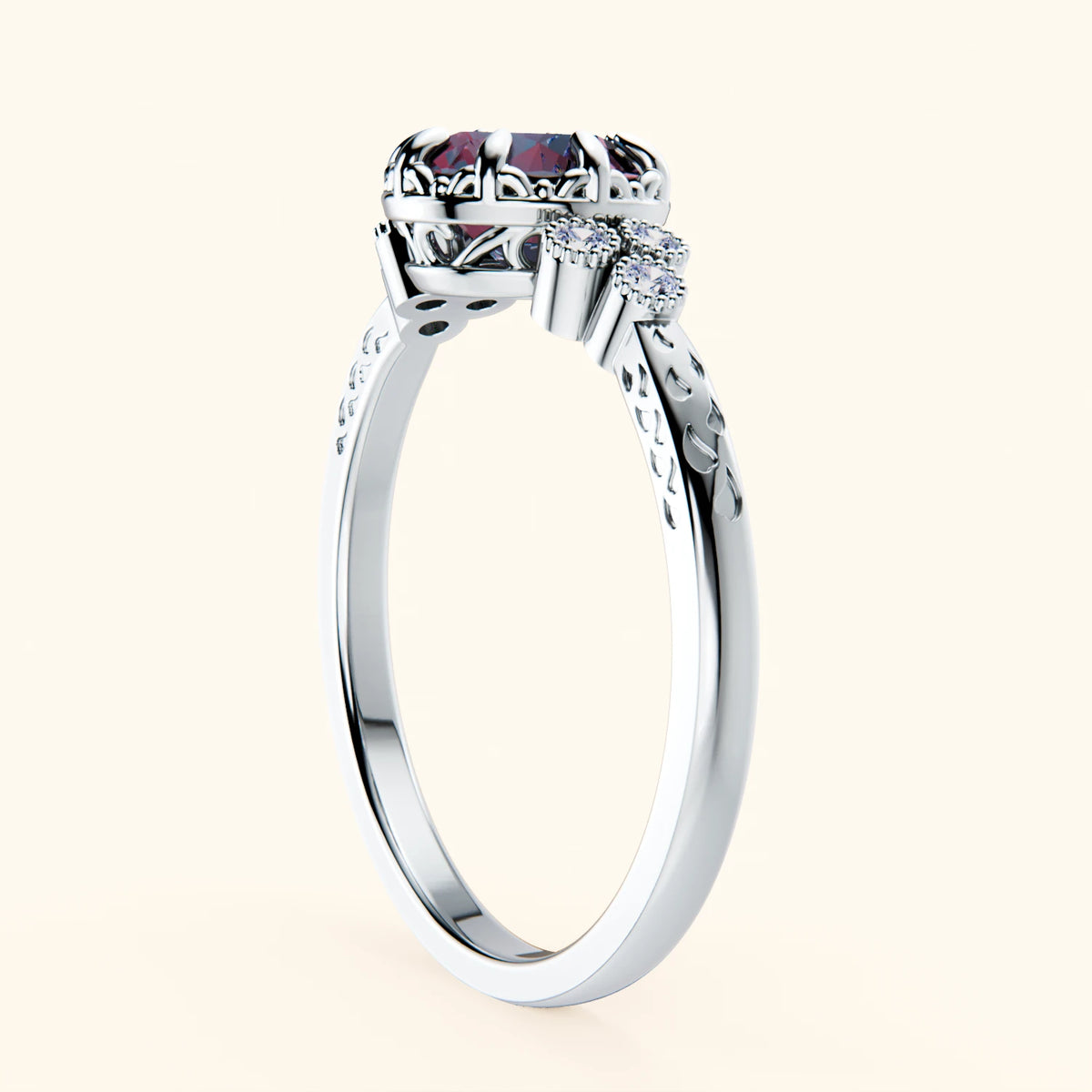 Pierścionek zaręczynowy Clarté – Aleksandryt laboratoryjny 0,90 ct, kamienie boczne: diament naturalny