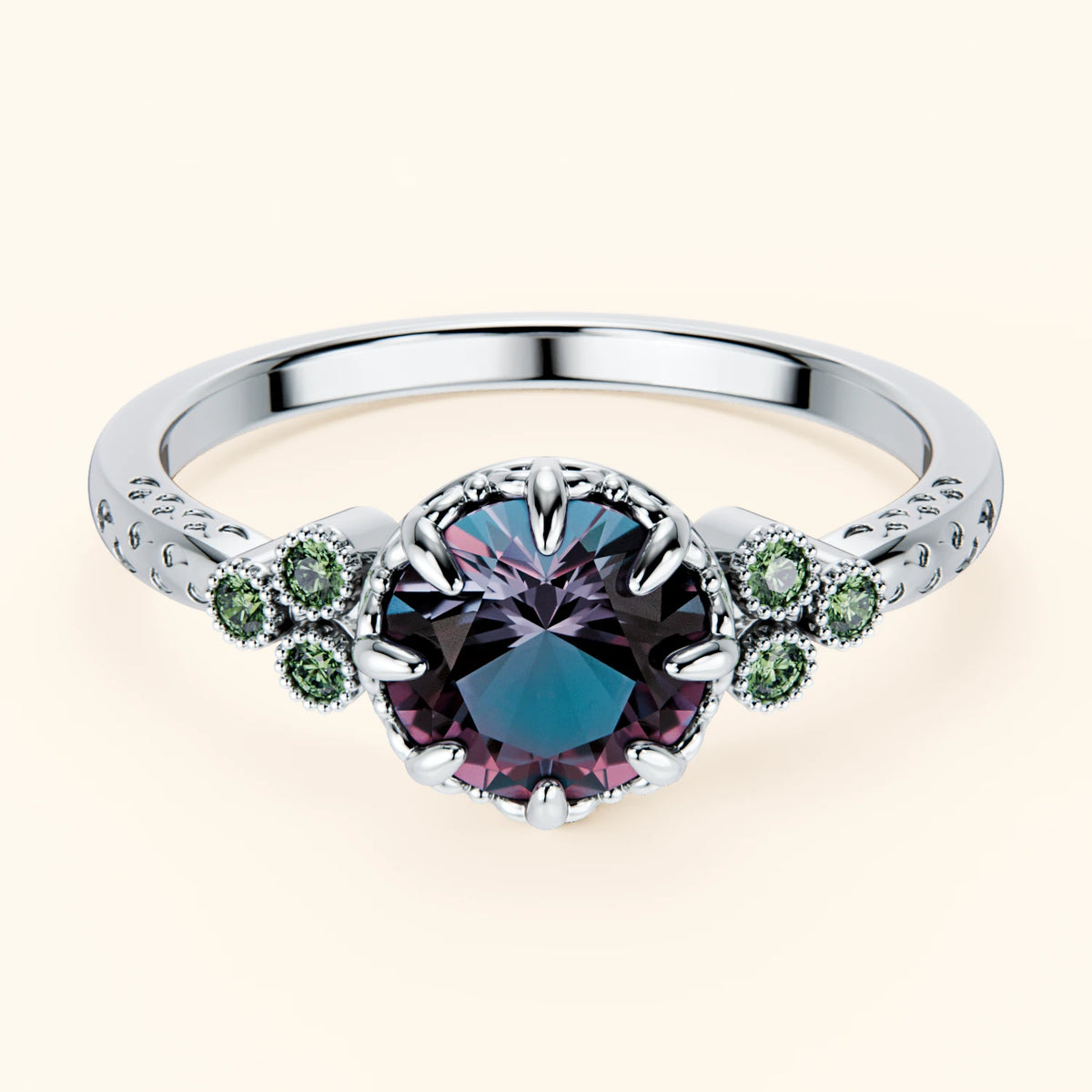 Engagement Ring Clarté - 0.90ct Lab Alexandrite with Lab Green Diamond Side Stones