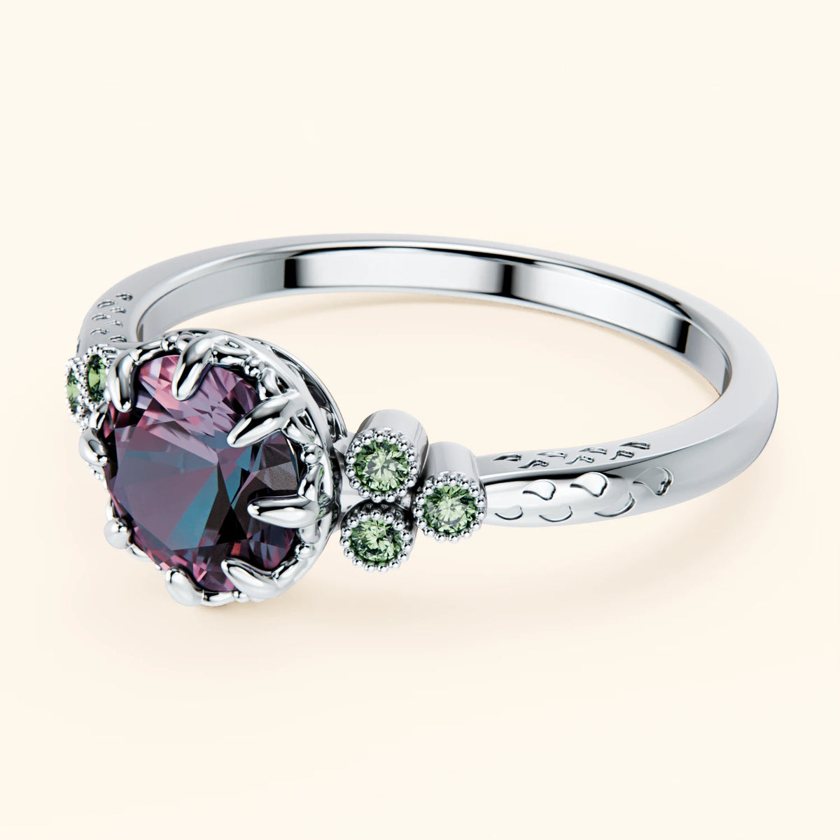 Engagement Ring Clarté - 0.90ct Lab Alexandrite with Lab Green Diamond Side Stones