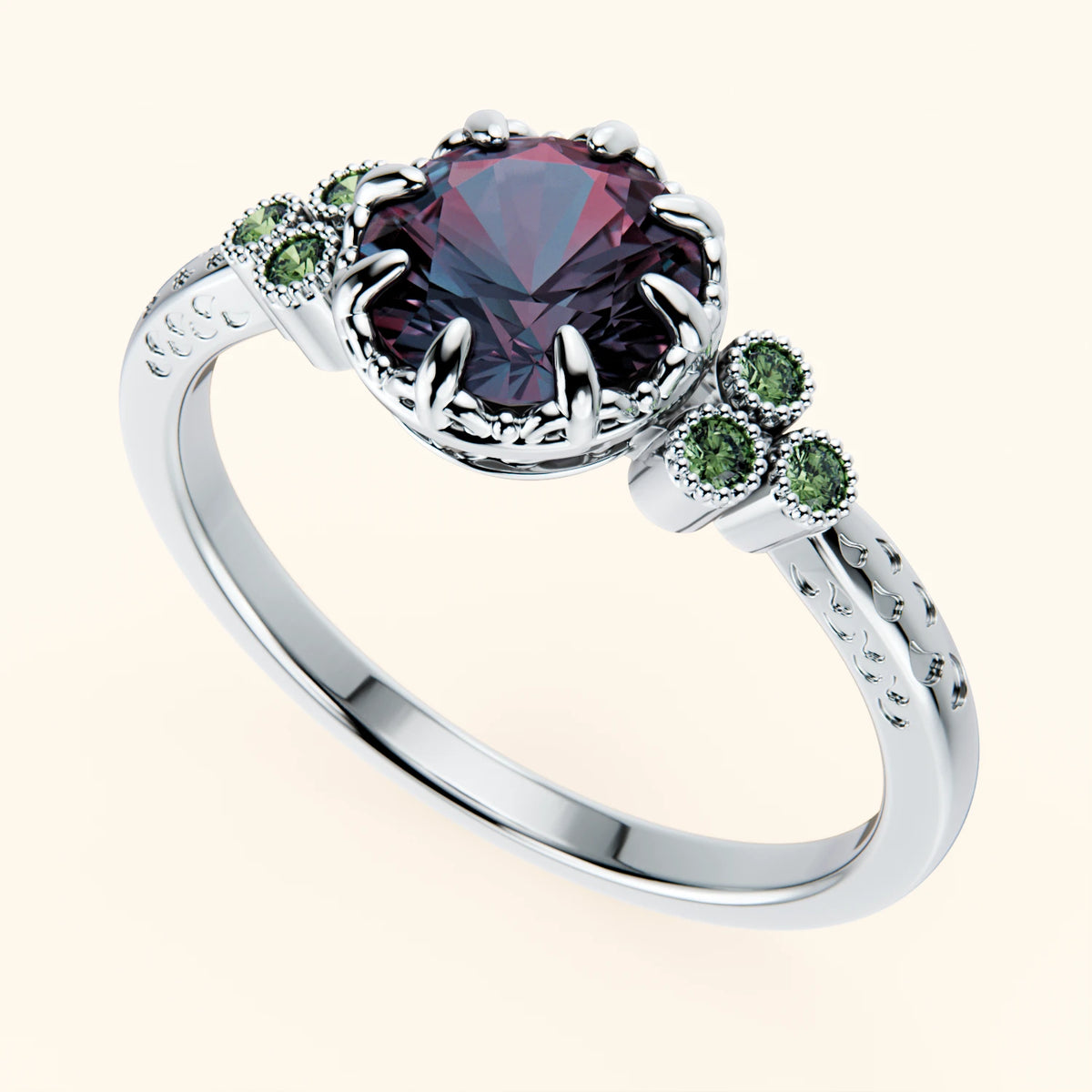 Engagement Ring Clarté - 0.90ct Lab Alexandrite with Lab Green Diamond Side Stones