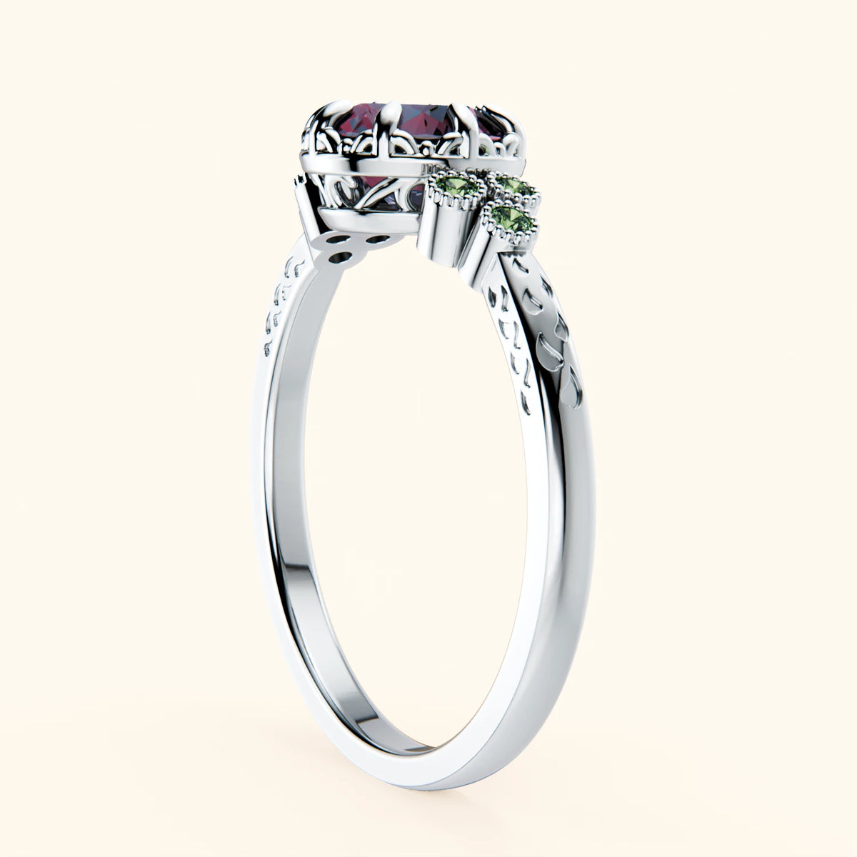 Engagement Ring Clarté - 0.90ct Lab Alexandrite with Lab Green Diamond Side Stones