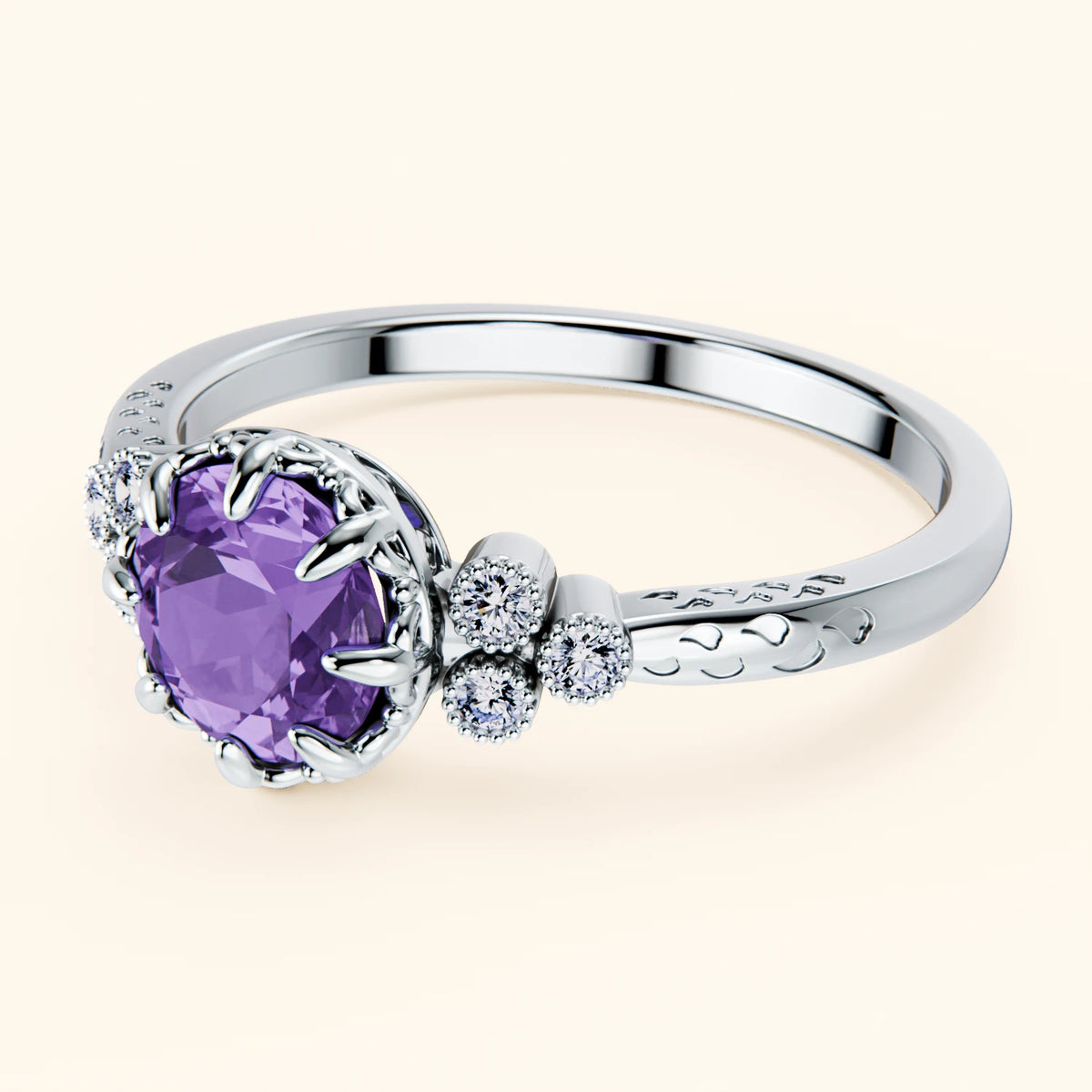 Pierścionek zaręczynowy Clarté – Ametyst 0,65 ct, kamienie boczne: diament naturalny