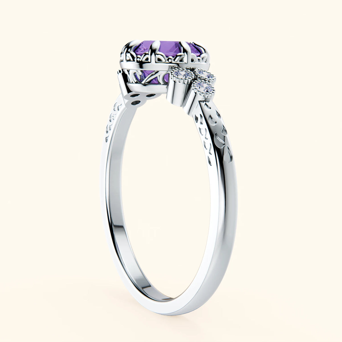 Pierścionek zaręczynowy Clarté – Ametyst 0,65 ct, kamienie boczne: diament naturalny