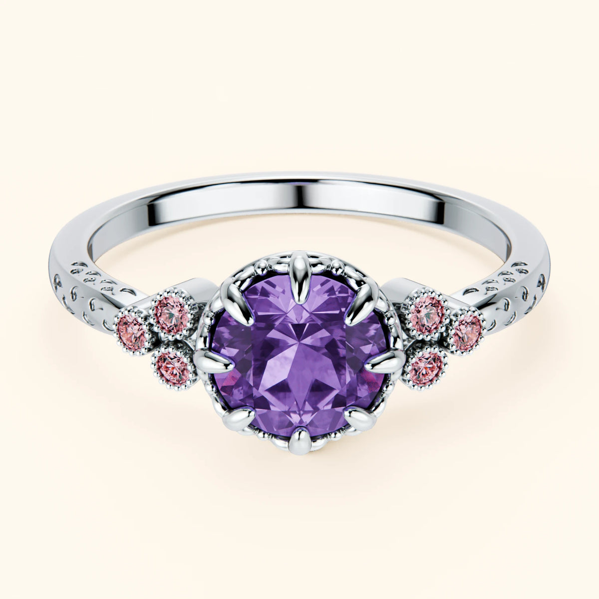 Engagement Ring Clarté - 0.65ct Amethyst with Lab Pink Diamond Side Stones