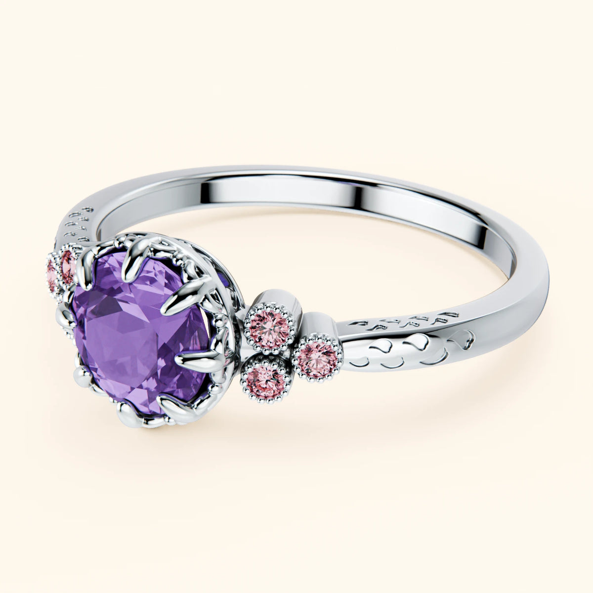 Engagement Ring Clarté - 0.65ct Amethyst with Lab Pink Diamond Side Stones