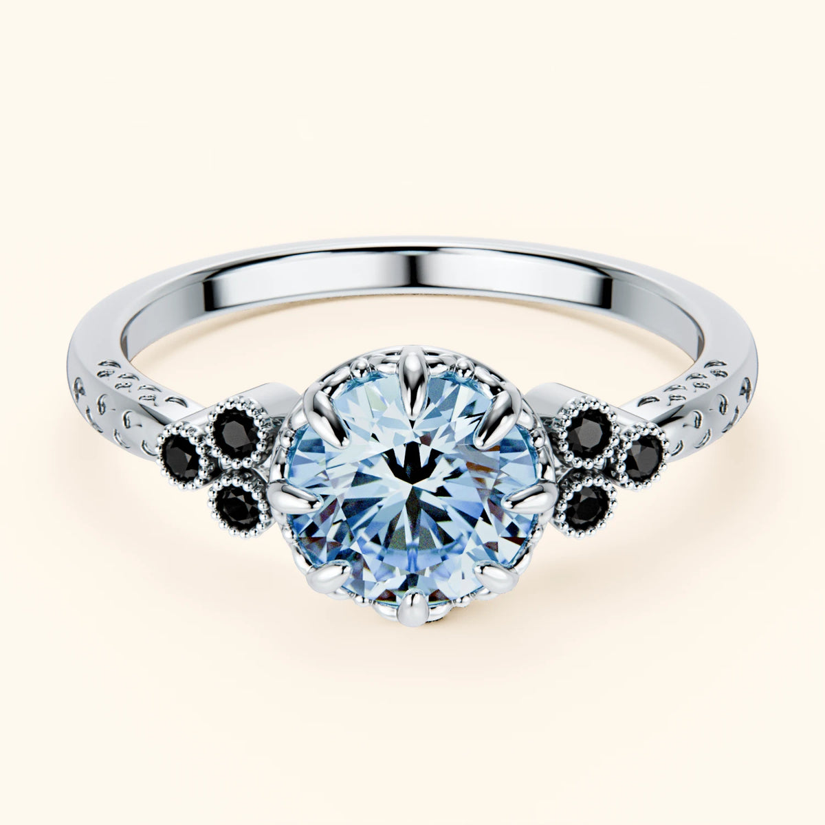 Engagement Ring Clarté - 1ct Lab Blue Diamond with Black Diamond Side Stones