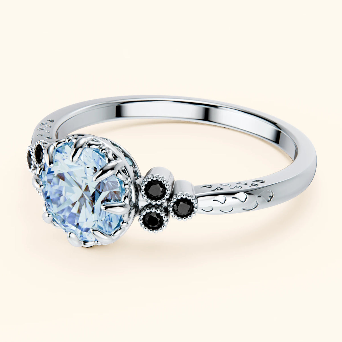 Engagement Ring Clarté - 1ct Lab Blue Diamond with Black Diamond Side Stones