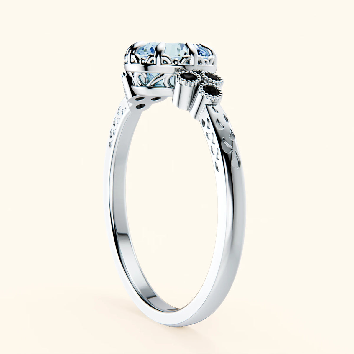 Engagement Ring Clarté - 1ct Lab Blue Diamond with Black Diamond Side Stones