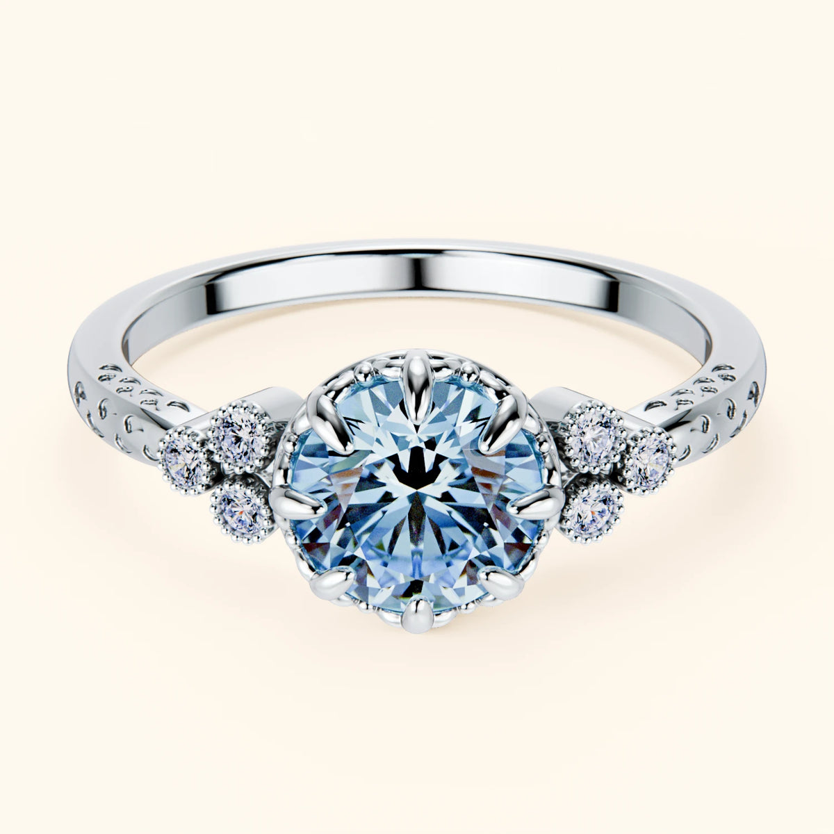 Engagement Ring Clarté - 1ct Lab Blue Diamond with Lab Diamond Side Stones