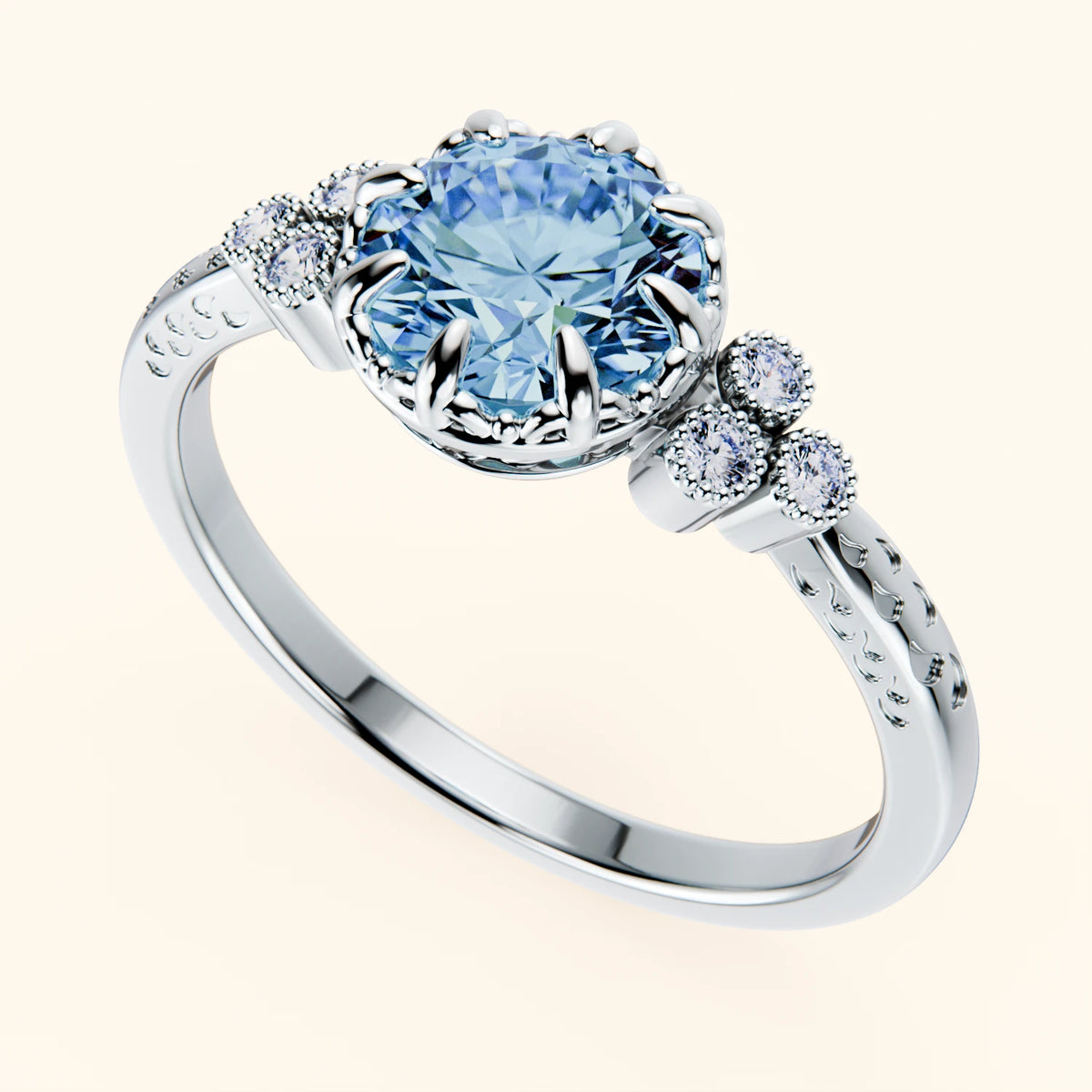 Engagement Ring Clarté - 1ct Lab Blue Diamond with Lab Diamond Side Stones