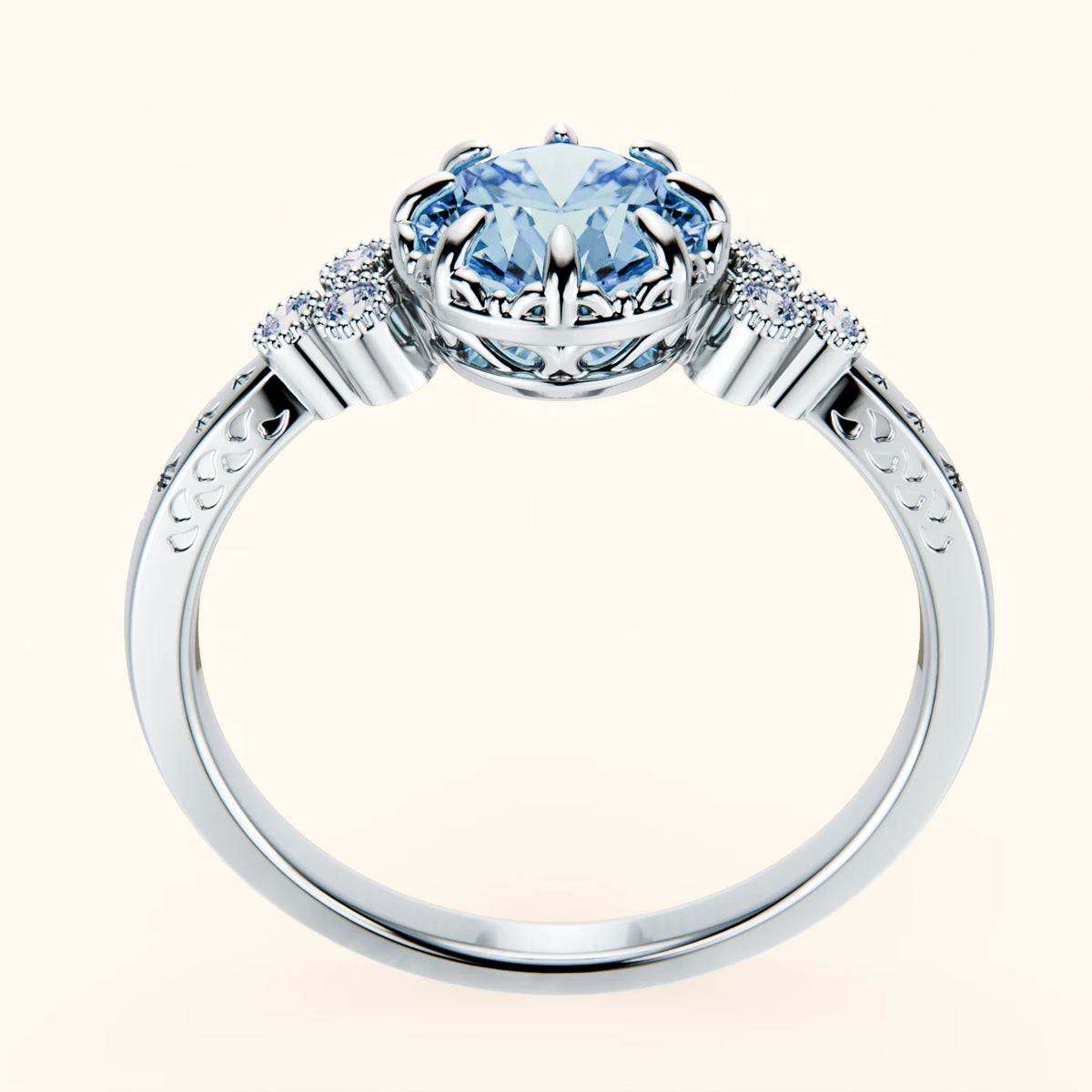 Engagement Ring Clarté - 1ct Lab Blue Diamond with Lab Diamond Side Stones