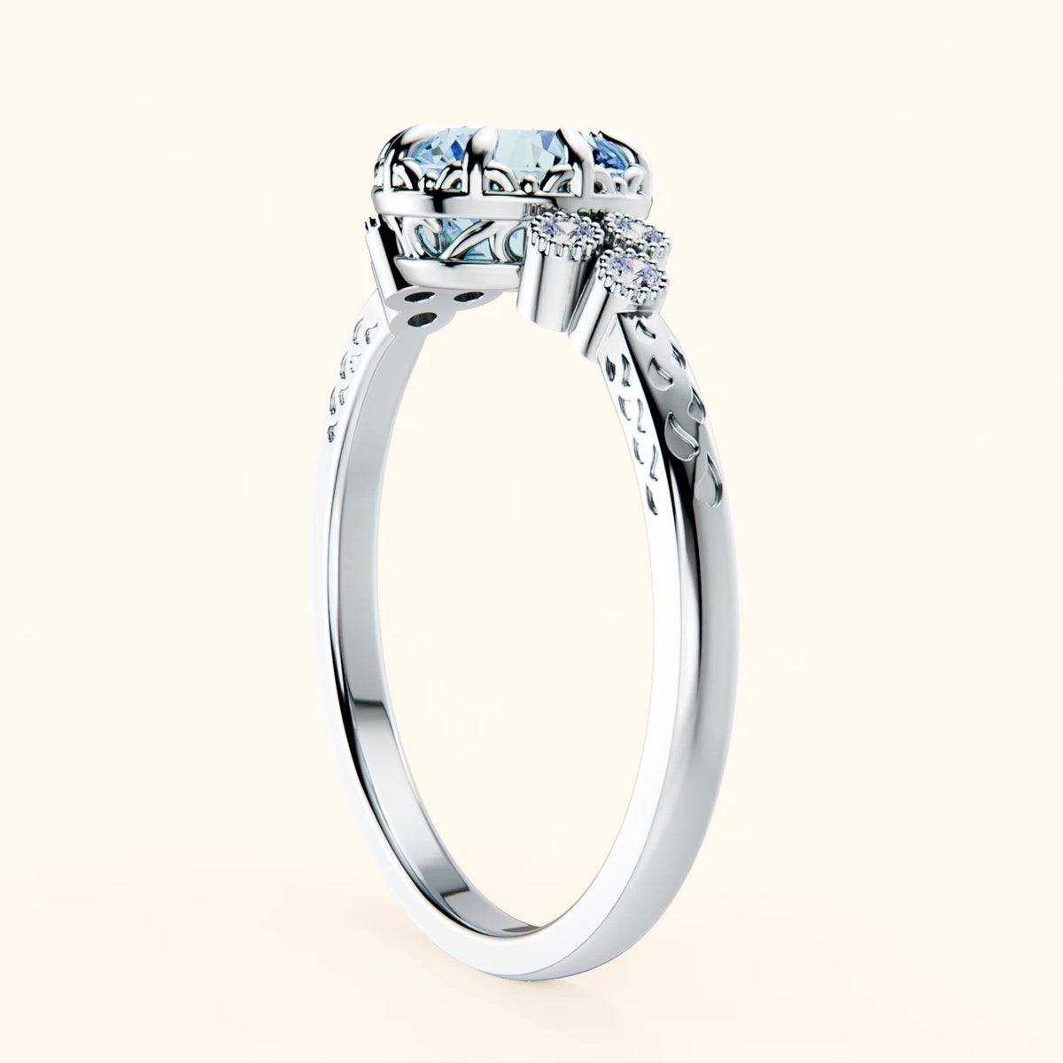 Engagement Ring Clarté - 1ct Lab Blue Diamond with Lab Diamond Side Stones