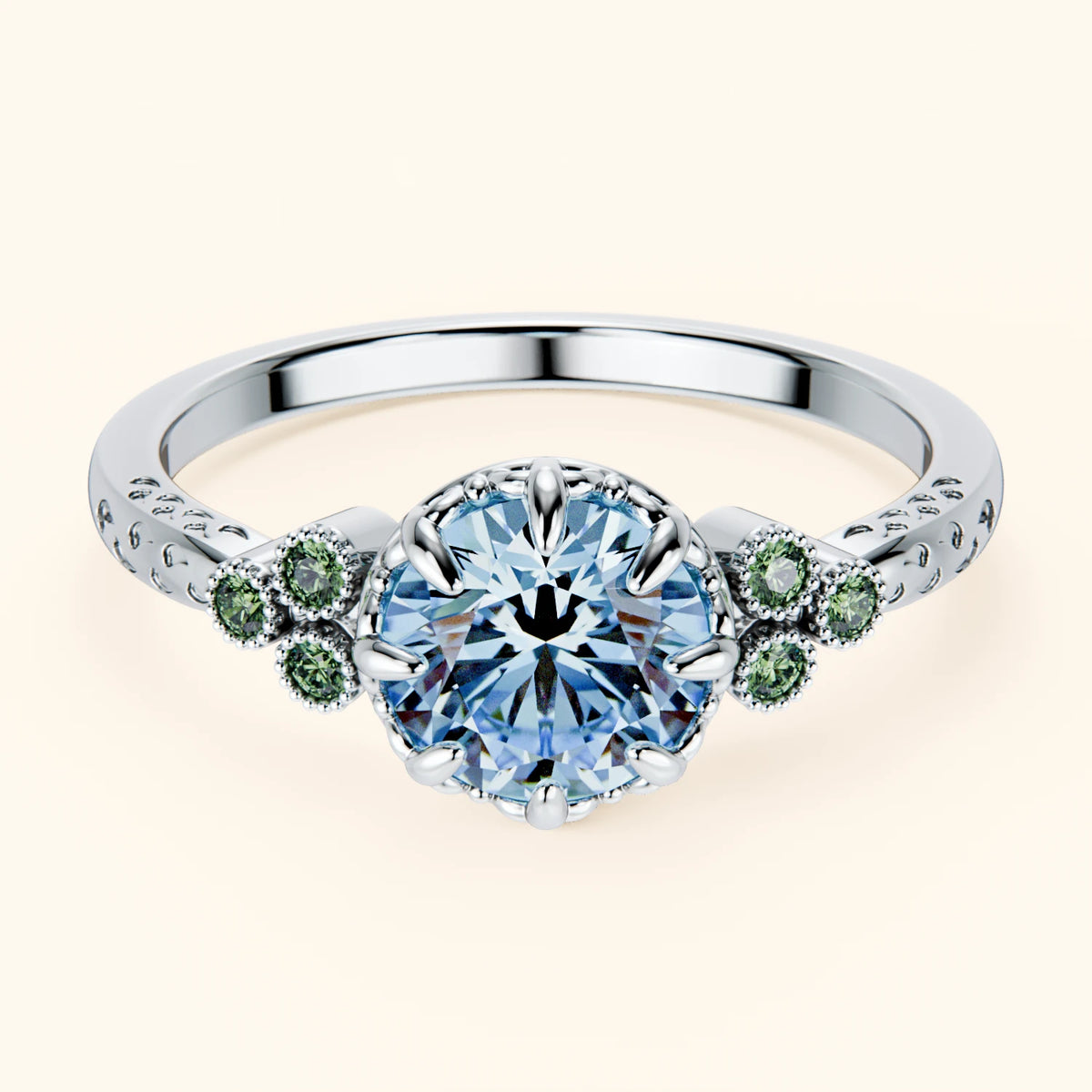 Engagement Ring Clarté - 1ct Lab Blue Diamond with Lab Green Diamond Side Stones