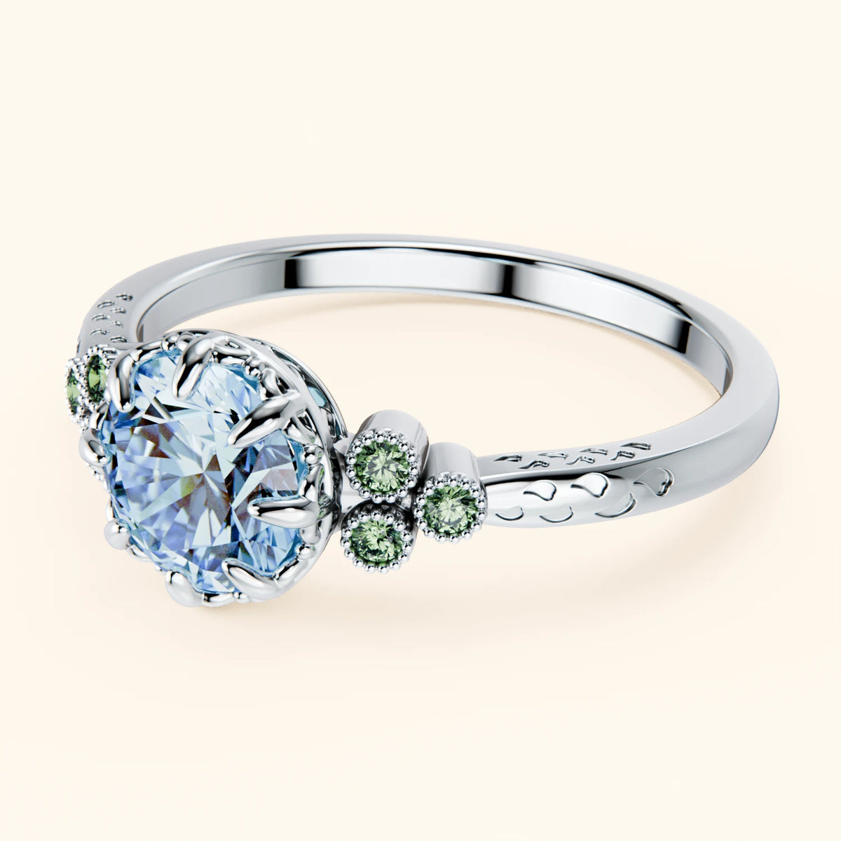 Engagement Ring Clarté - 1ct Lab Blue Diamond with Lab Green Diamond Side Stones