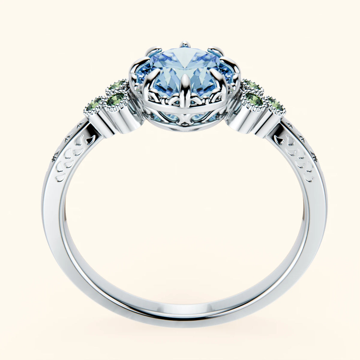 Engagement Ring Clarté - 1ct Lab Blue Diamond with Lab Green Diamond Side Stones
