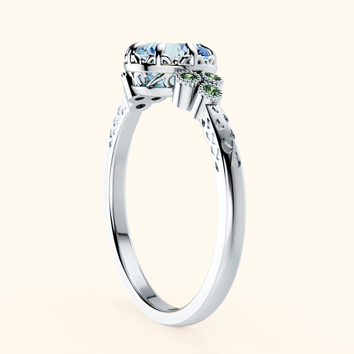 Engagement Ring Clarté - 1ct Lab Blue Diamond with Lab Green Diamond Side Stones