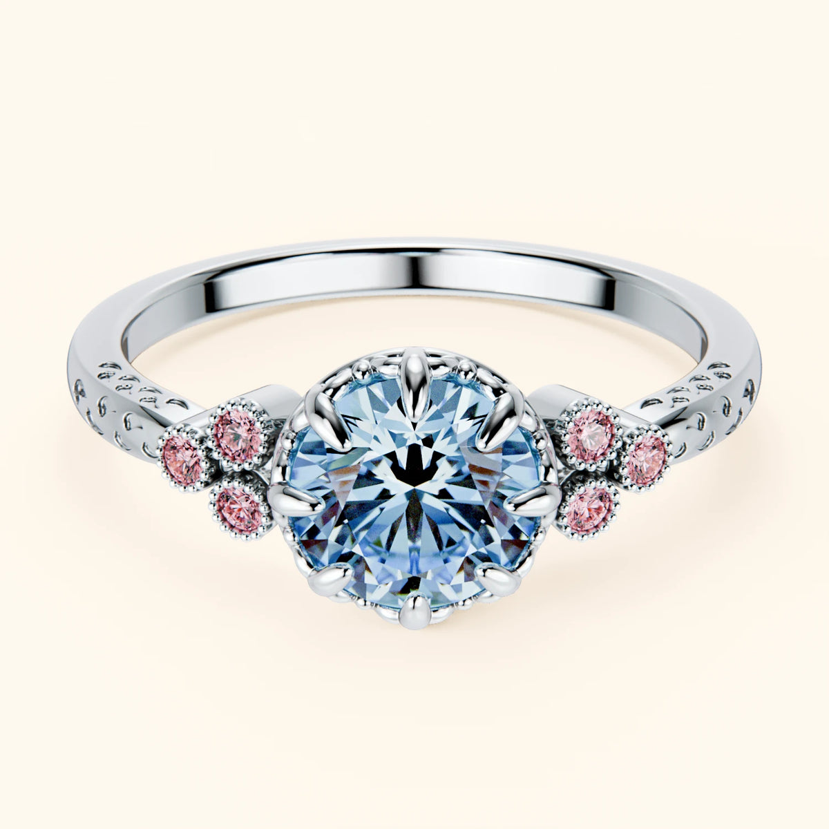 Engagement Ring Clarté - 1ct Lab Blue Diamond with Lab Pink Diamond Side Stones