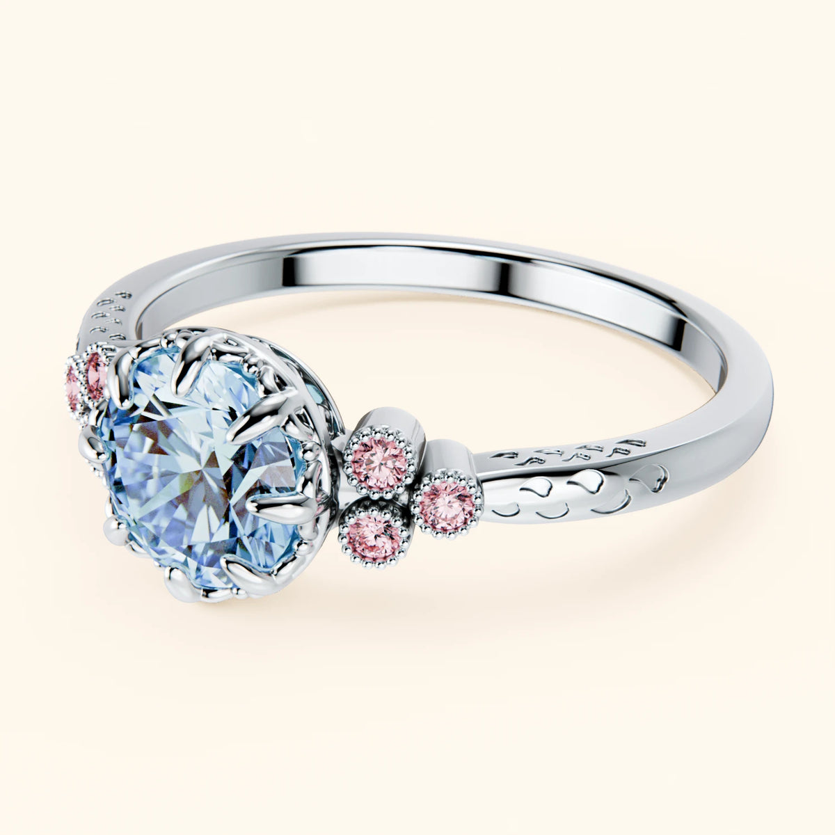 Engagement Ring Clarté - 1ct Lab Blue Diamond with Lab Pink Diamond Side Stones