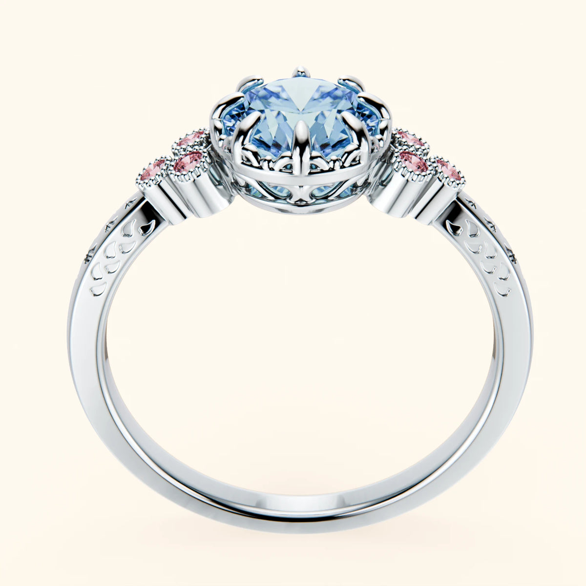 Engagement Ring Clarté - 1ct Lab Blue Diamond with Lab Pink Diamond Side Stones