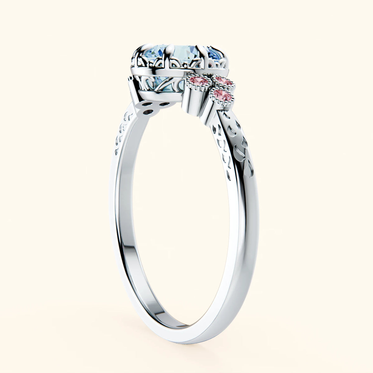 Engagement Ring Clarté - 1ct Lab Blue Diamond with Lab Pink Diamond Side Stones