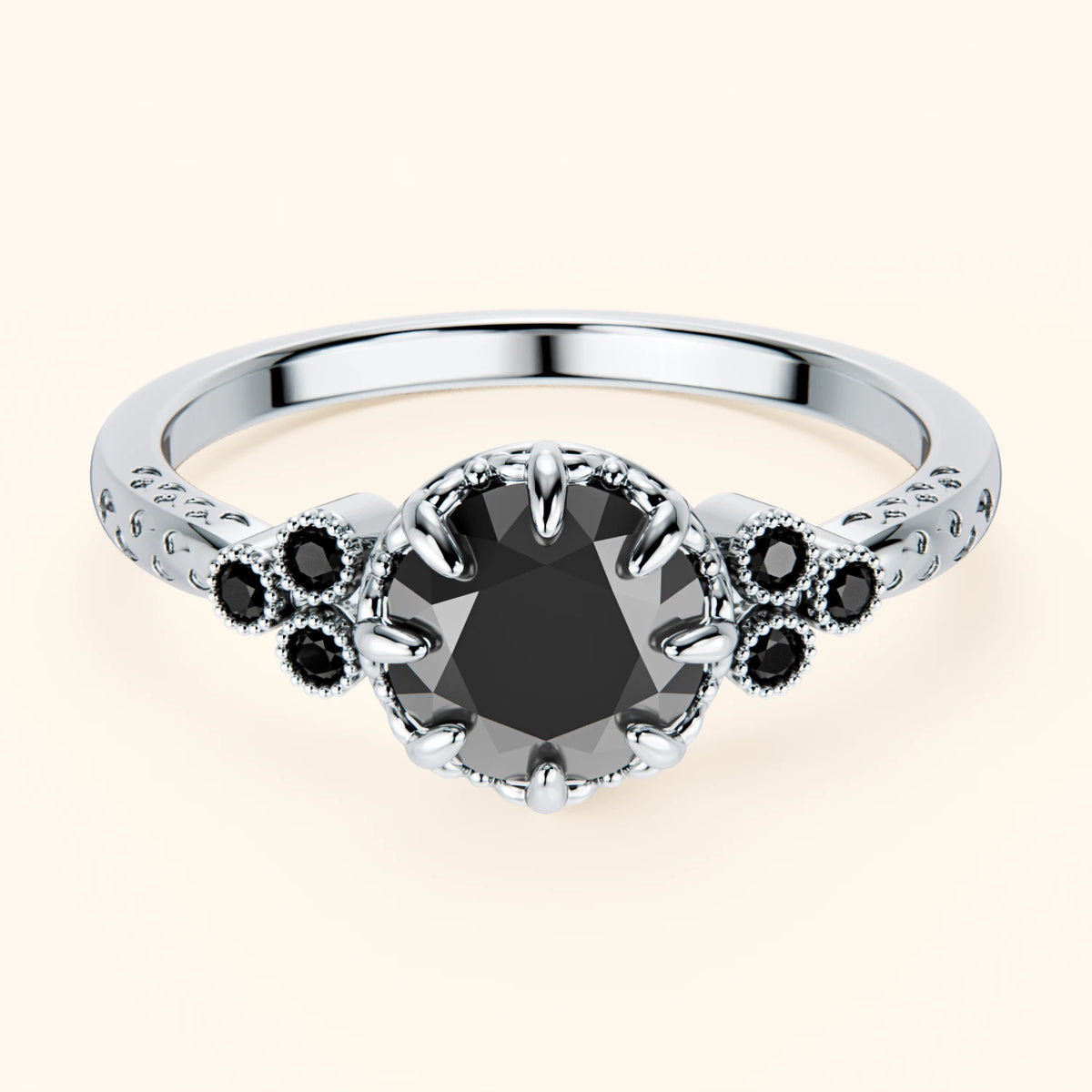 Engagement Ring Clarté - 1ct Black Diamond with Black Diamond Side Stones
