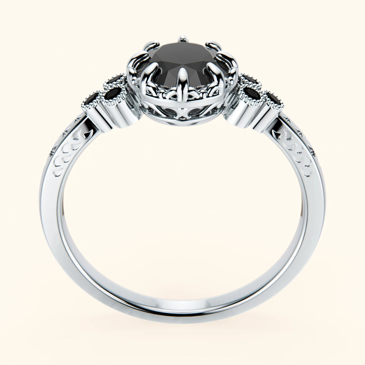 Engagement Ring Clarté - 1ct Black Diamond with Black Diamond Side Stones