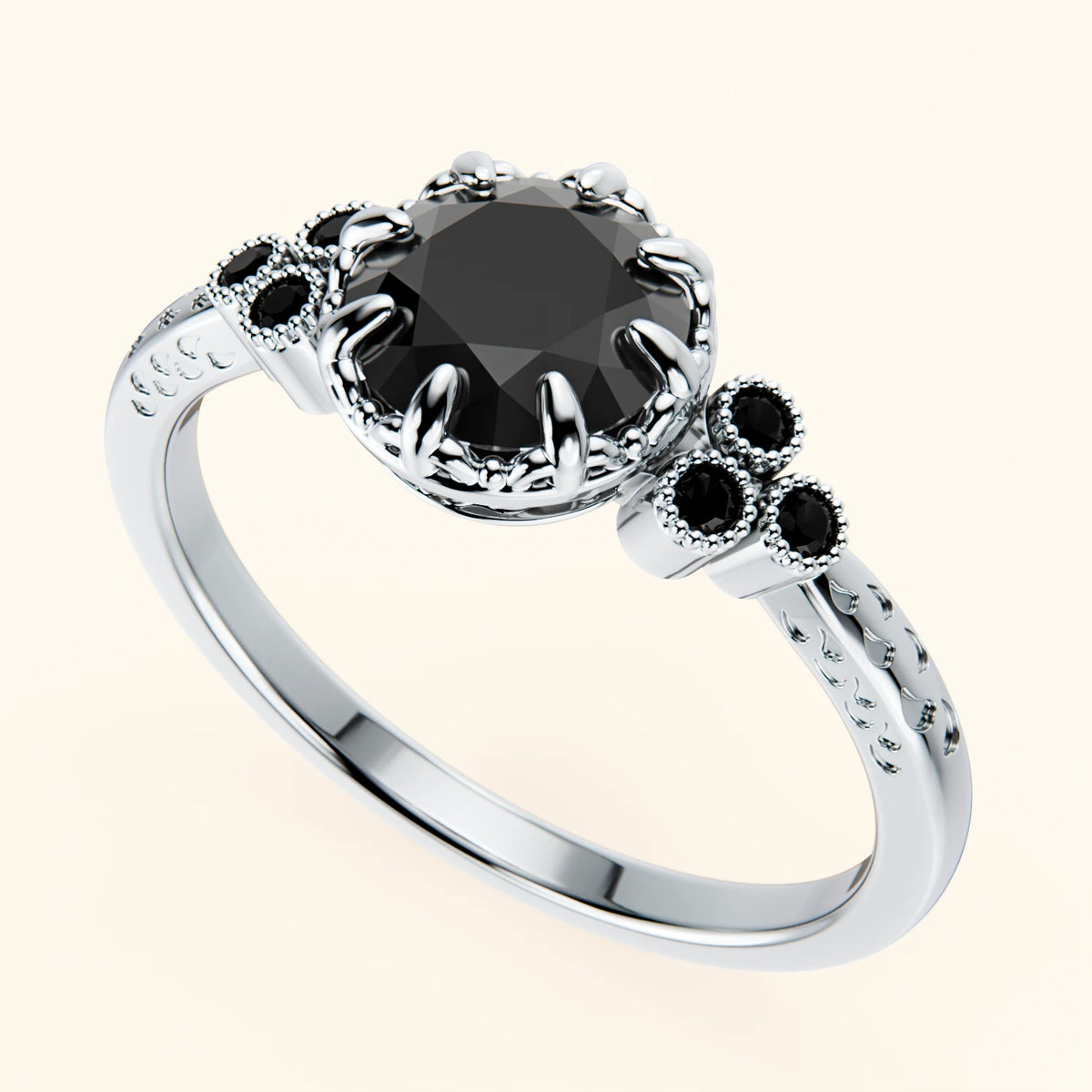 Engagement Ring Clarté - 1ct Black Diamond with Black Diamond Side Stones