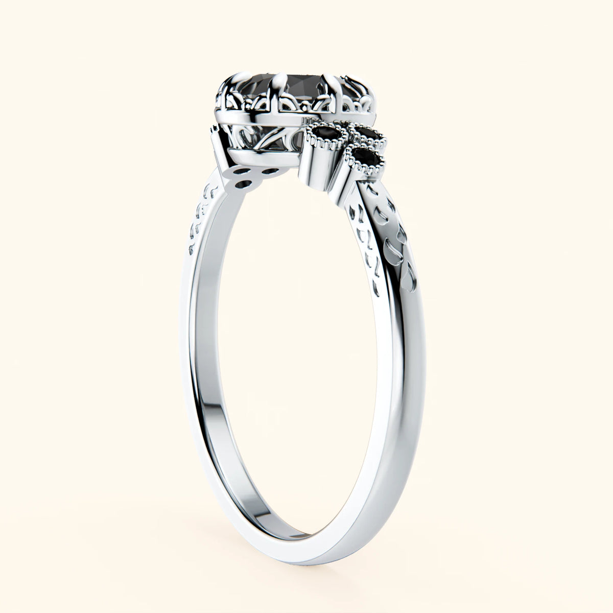 Engagement Ring Clarté - 1ct Black Diamond with Black Diamond Side Stones