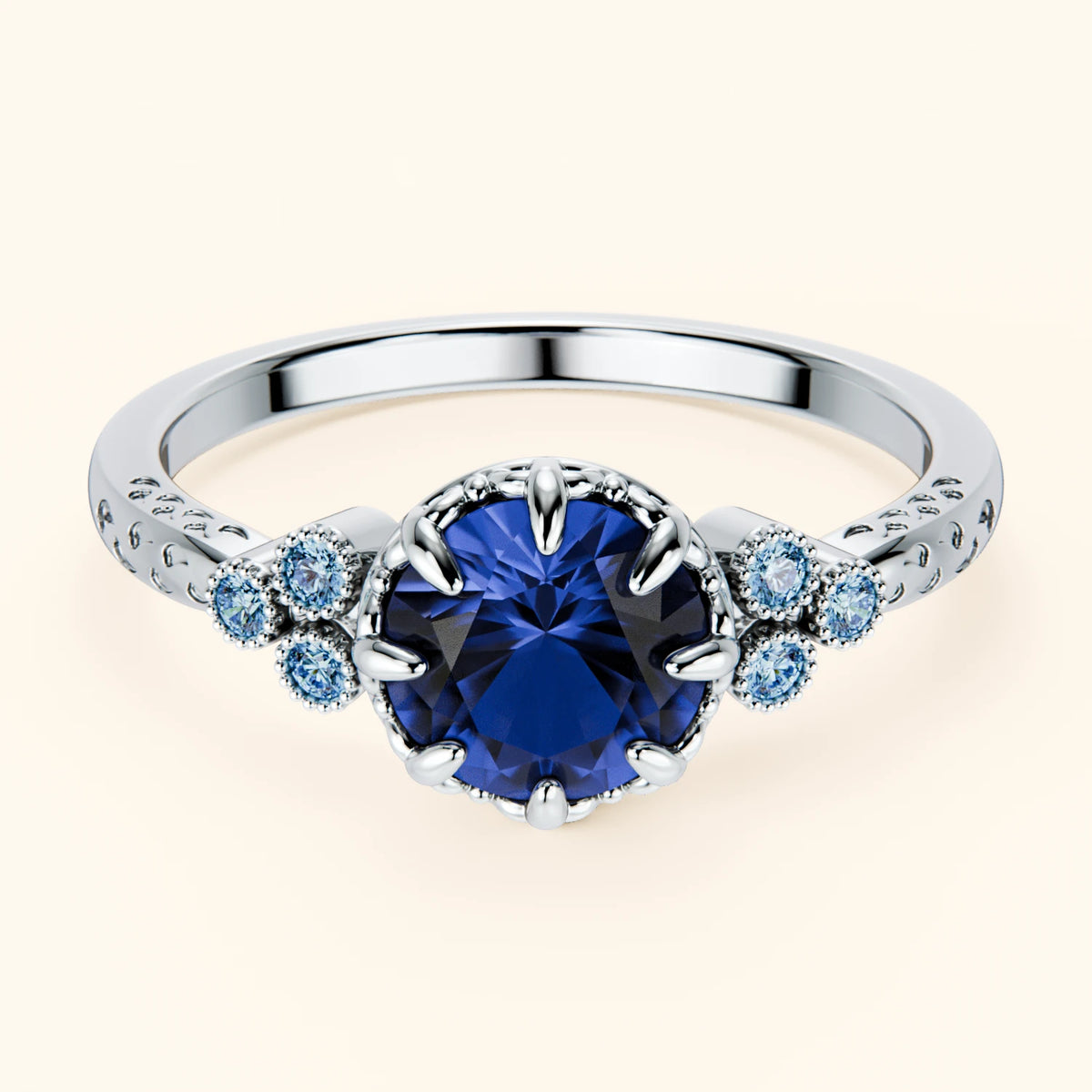 Engagement Ring Clarté - 1.10ct Lab Blue Sapphire with Lab Blue Diamond Side Stones
