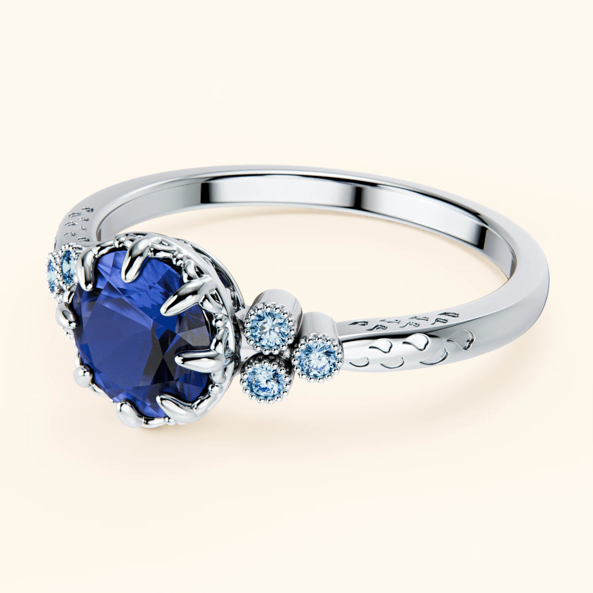 Engagement Ring Clarté - 1.10ct Lab Blue Sapphire with Lab Blue Diamond Side Stones