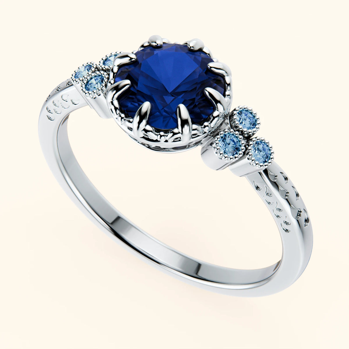 Engagement Ring Clarté - 1.10ct Lab Blue Sapphire with Lab Blue Diamond Side Stones