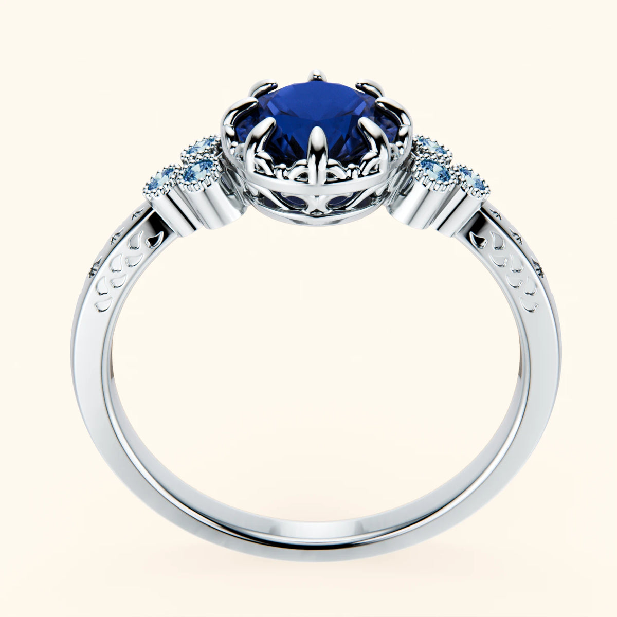 Engagement Ring Clarté - 1.10ct Lab Blue Sapphire with Lab Blue Diamond Side Stones