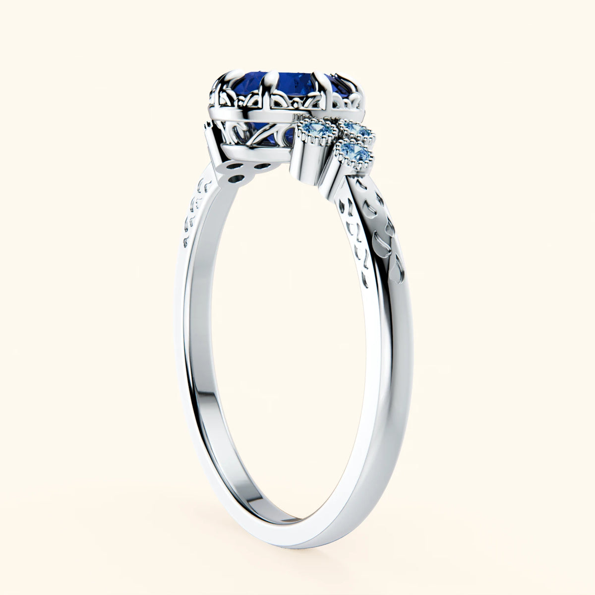Engagement Ring Clarté - 1.10ct Lab Blue Sapphire with Lab Blue Diamond Side Stones