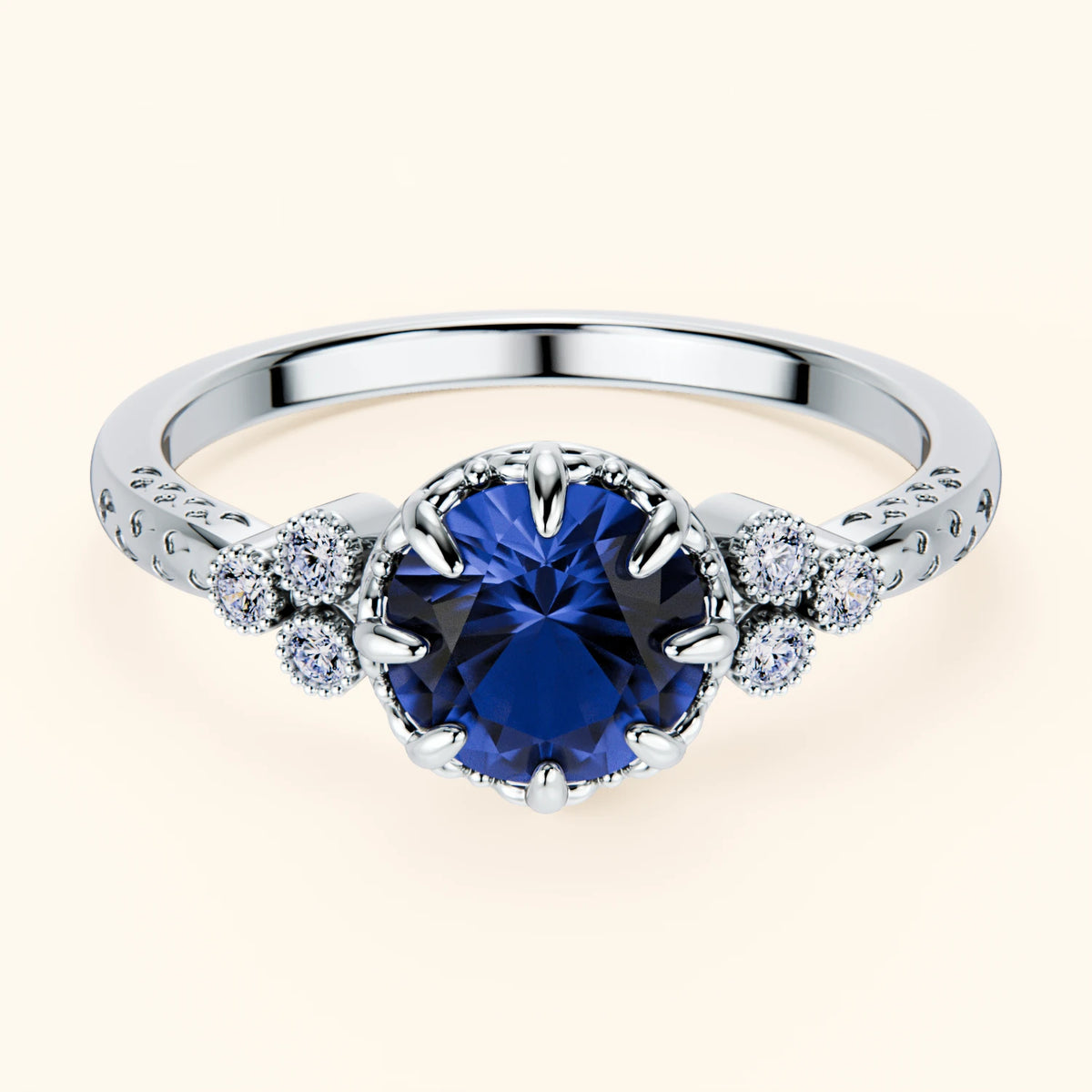 Pierścionek zaręczynowy Clarté – Niebieski szafir naturalny 1,10 ct, kamienie boczne: diament naturalny