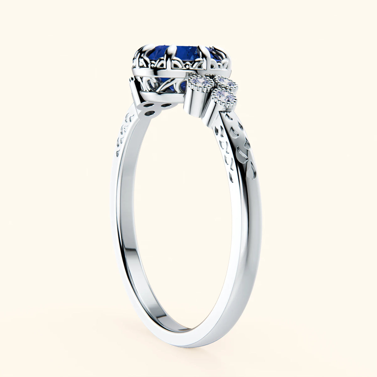 Pierścionek zaręczynowy Clarté – Niebieski szafir naturalny 1,10 ct, kamienie boczne: diament naturalny