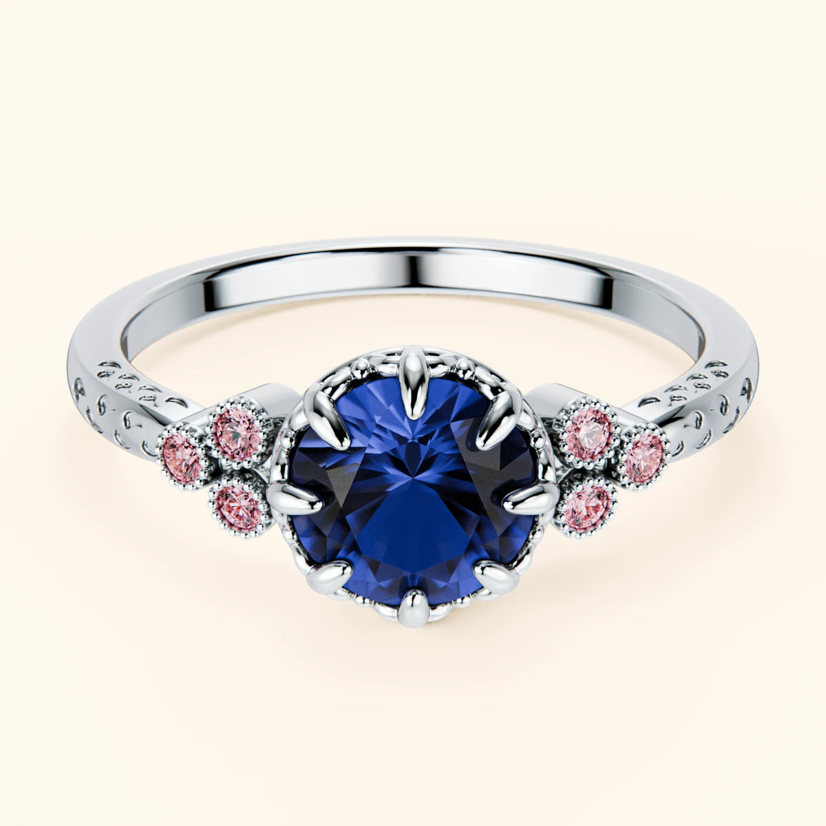 Engagement Ring Clarté - 1.10ct Natural Blue Sapphire with Lab Pink Diamond Side Stones